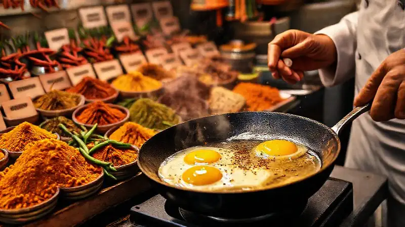 Mercado de especias ofrece desayuno indio cálido