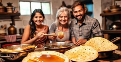 Familia feliz en cocina acogedora