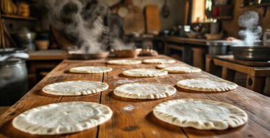 Familia prepara tortillas calientes en cocina