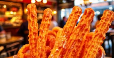Churros dorados: deliciosa y cálida experiencia