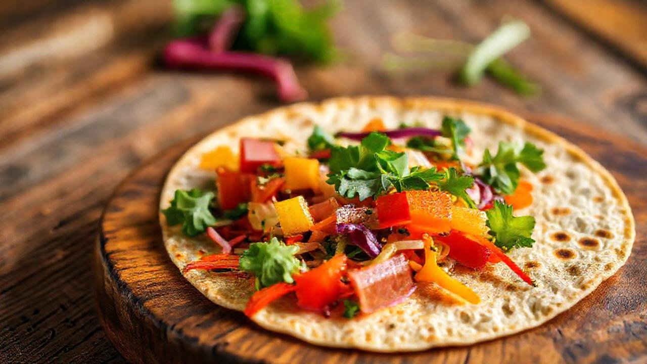 Una mesa rústica exhibe comida vegana