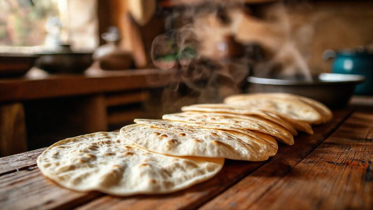 Cocina mexicana rústica, tortillas calientes y coloridas