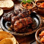 Una mesa española rústica con cerdo