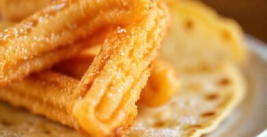 Churros dorados y tortilla sin gluten