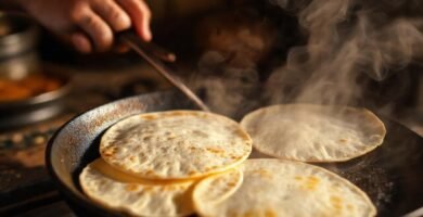 Tortillas doradas se cocinan con arte