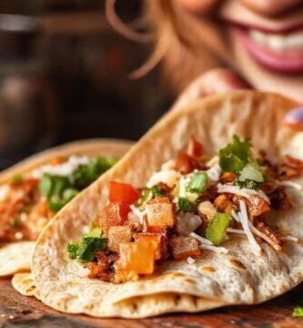 Tortillas llenas brillan en un ambiente cálido