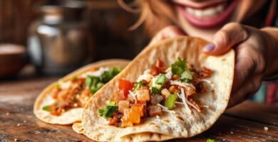 Tortillas llenas brillan en un ambiente cálido