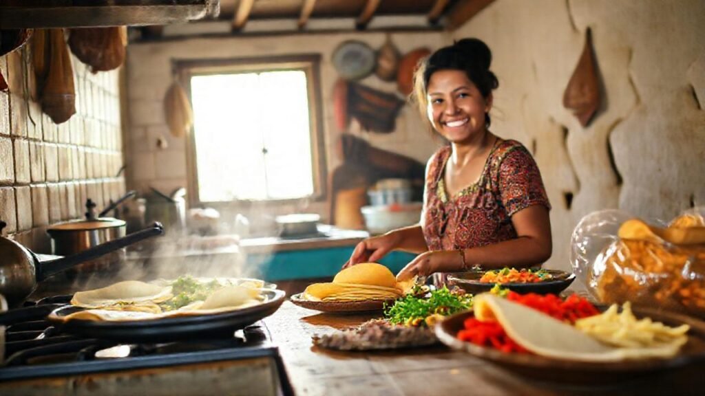 Una mujer sonríe en desayuno centroamericano