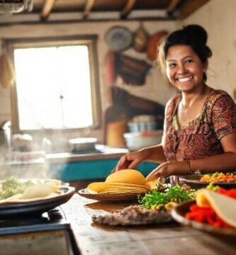 Una mujer sonríe en desayuno centroamericano