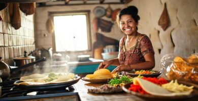 Una mujer sonríe en desayuno centroamericano