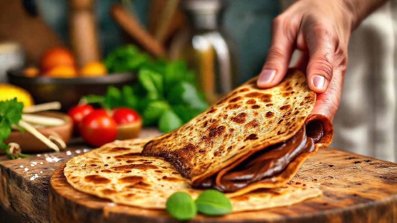 Tortilla de chocolate cálida, manos felices