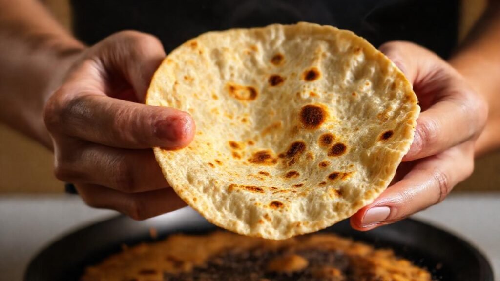 Tortilla dorada se voltea