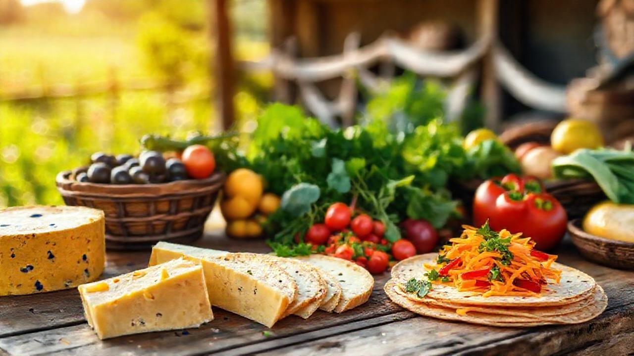 Una mesa rústica con ingredientes frescos