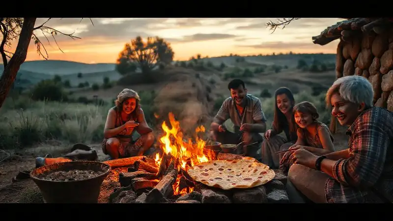 Una familia feliz disfruta tortilla rural