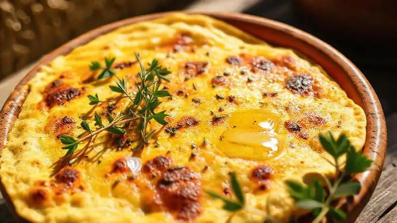 Una tortilla española rústica, apetitosa y cálida