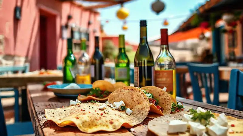 Una taberna griega vibrante ofrece celebración y vino