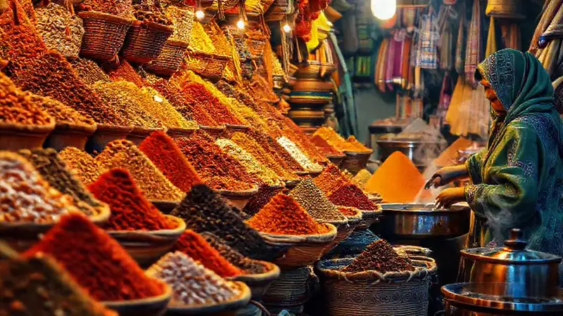 Mercado de especias vibrante y acogedor