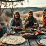 Familia feliz disfruta cocina rústica española