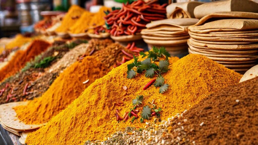 Especias indias iluminan un mercado vibrante
