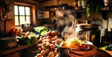 Cocina rústica con ingredientes locales