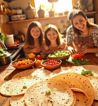 Una familia feliz cocina tortillas caseras