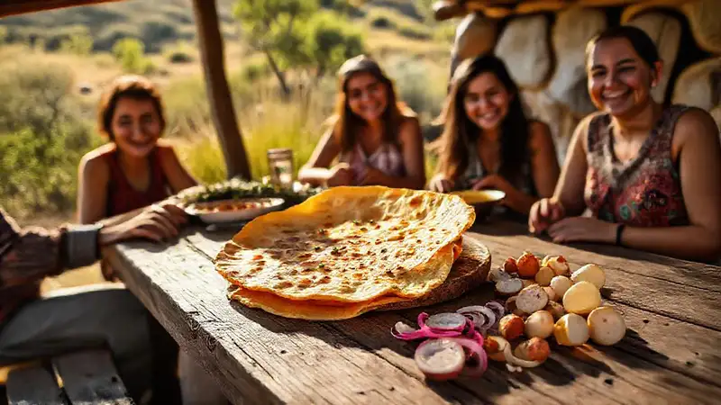 Familia española disfruta una tortilla dorada