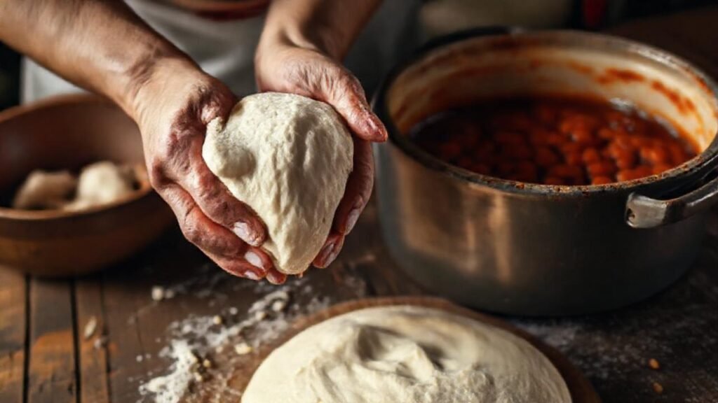 Manos crean masa tradicionalmente