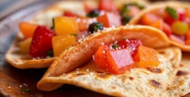 Fotografía apetecible de frutas y tortillas