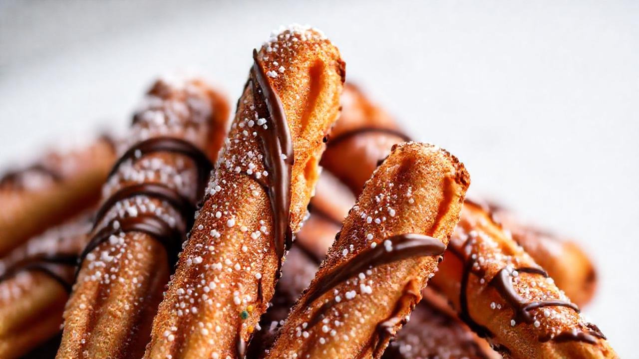 Churros de chocolate, elegantes y brillantes