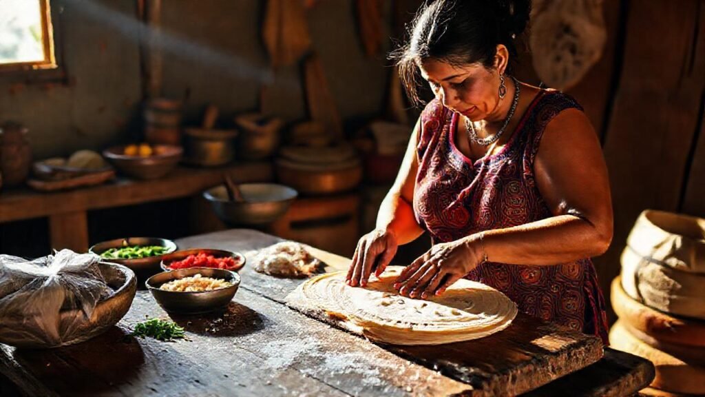 Mujer mexicana prepara tortillas tradicionales