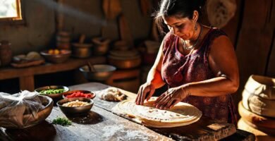 Mujer mexicana prepara tortillas tradicionales