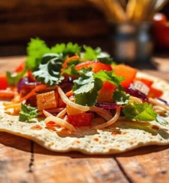 Una mesa rústica muestra tortilla vegana apetitosa