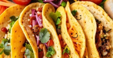 Tortillas saludables y alegres iluminan la mesa