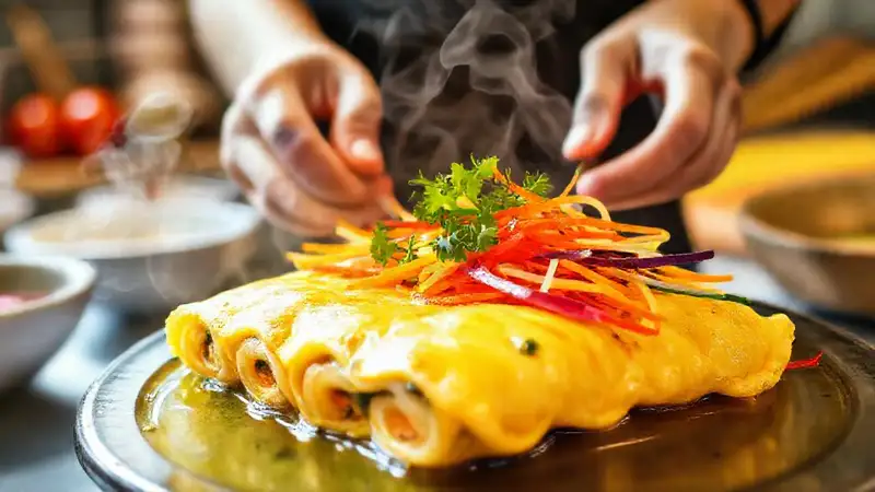 Tamagoyaki colorido y brillante se prepara alegremente
