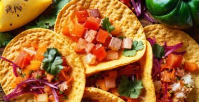 Tortillas tropicales vibrantes apetitosas en fotografía