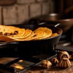 Tortillas doradas en cocina rústica