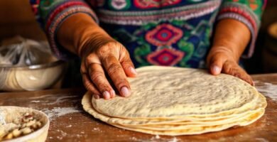 Manos mexicanas elaboran tortillas coloridas