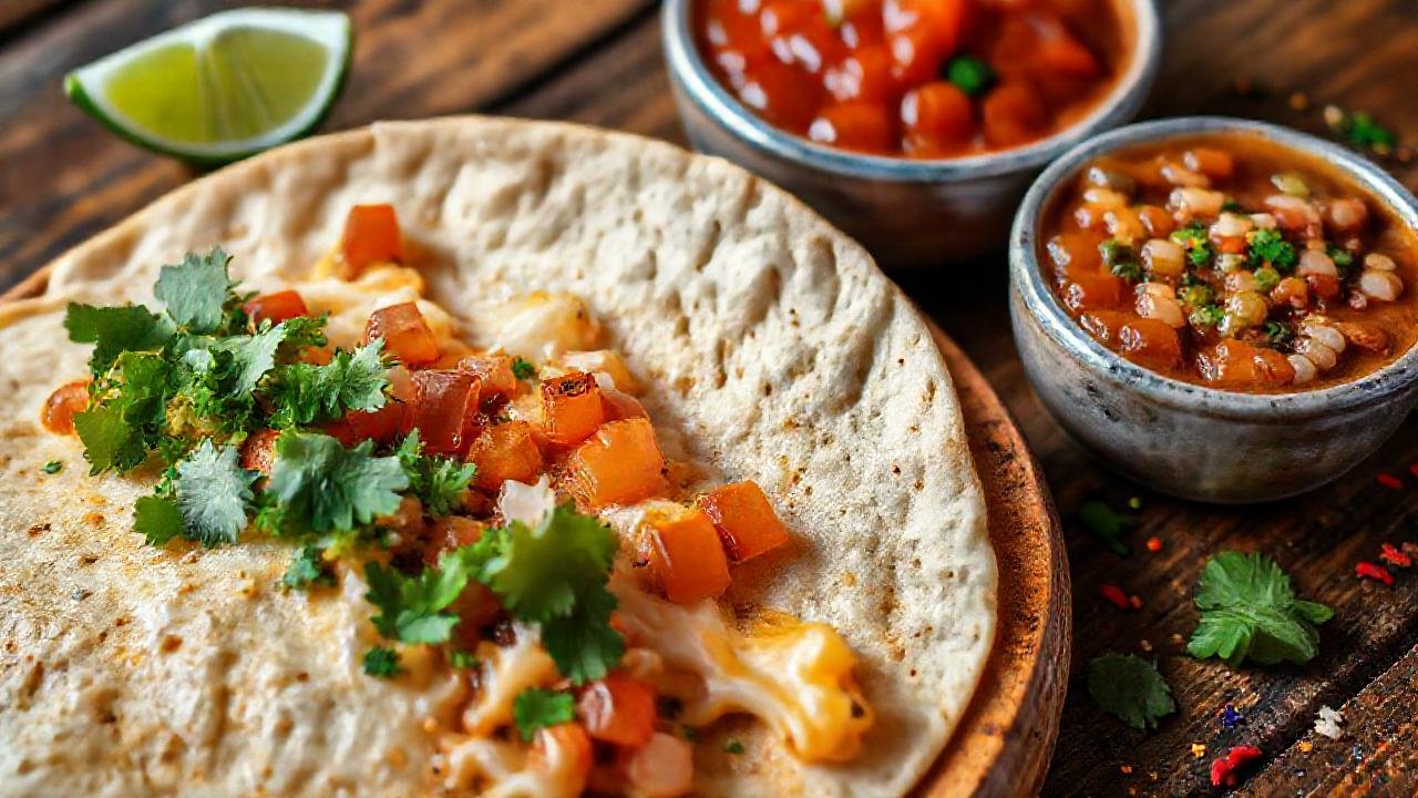 Tortillas sabrosas con ingredientes coloridos