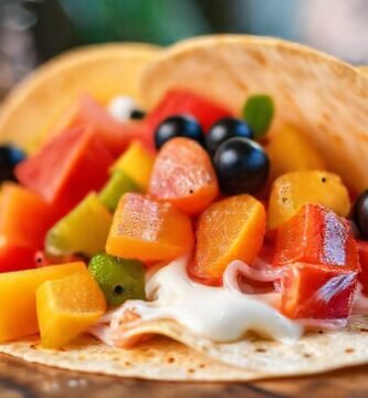 Frutas tropicales y crema apetecible