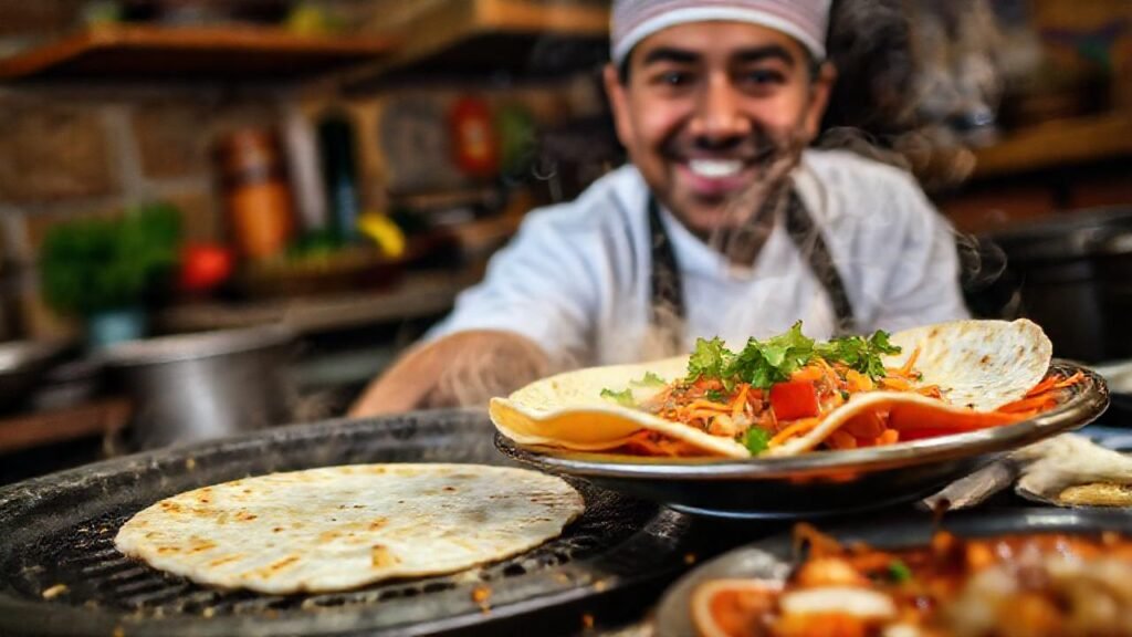 Tortillas chispeantes: un chef feliz y apetitoso