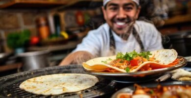 Tortillas chispeantes: un chef feliz y apetitoso