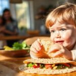 Una familia feliz disfruta tortillas saludables