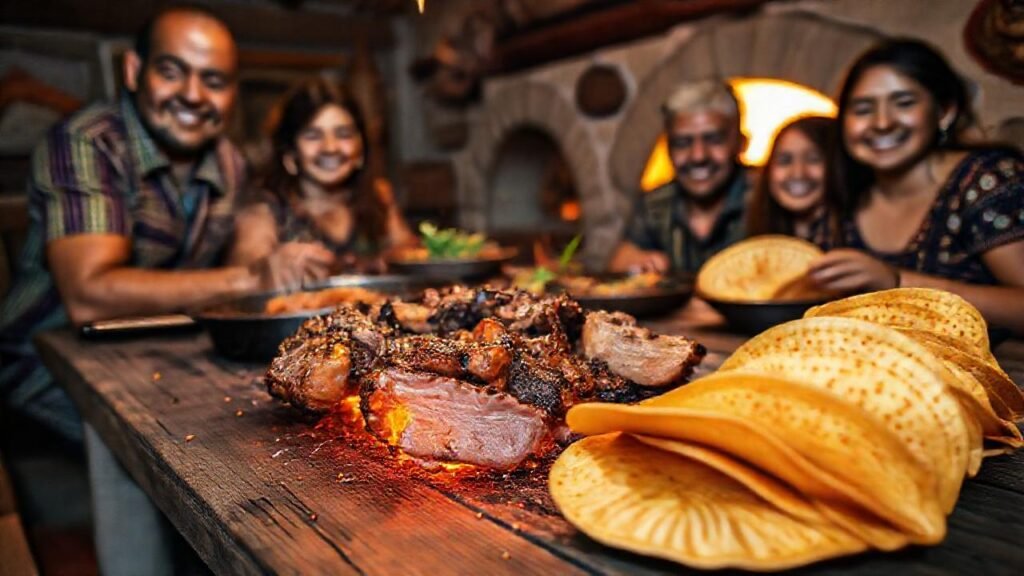Familia mexicana disfruta asado en la mesa