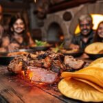 Familia mexicana disfruta asado en la mesa