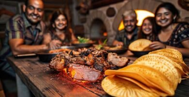 Familia mexicana disfruta asado en la mesa