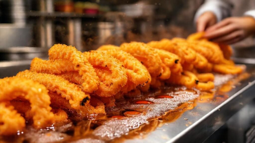 Churros dorados y apetitosos en cocina