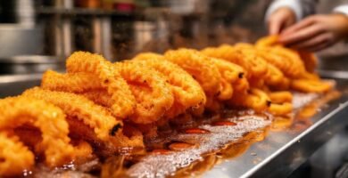 Churros dorados y apetitosos en cocina