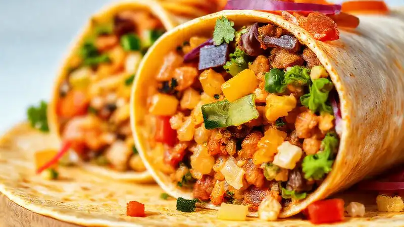 Un burrito vegano delicioso y colorido