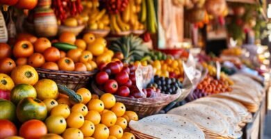 Un puesto mexicano ofrece frutas coloridas y deliciosas