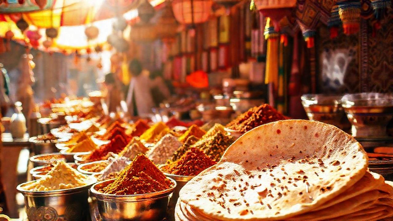 Mercado indio vibrante, colores y alegría